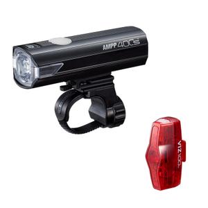 catec030028-front-and-rear-light-kit-cateye-ampp400s-viz100-black-one-size